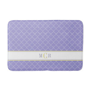 Elegant French Blue White Yellow Trellis Monogram Bath Mat