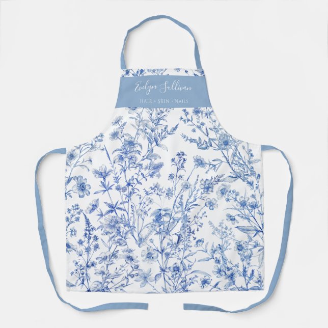 Elegant french blue wildflowers apron (Front)