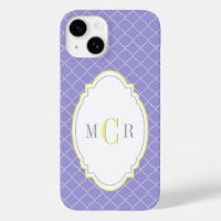 Elegant French Blue Yellow Damask Pattern Monogram