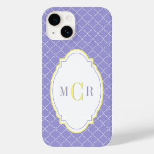 Elegant French Blue Yellow Damask Pattern Monogram Case-Mate iPhone 14 Case