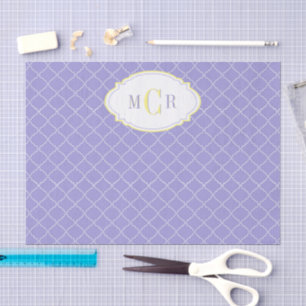 Elegant French Blue Yellow Damask Pattern Monogram Tissue Paper