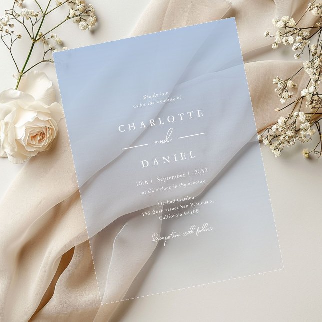 Elegant French BlueGradient Acrylic Wedding Invitations (Elegant French BlueGradient Acrylic Wedding Acrylic Invitations)