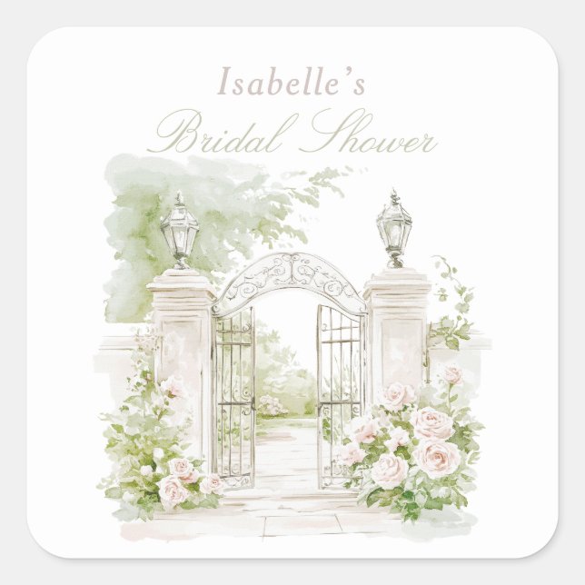 Elegant French Chateau Pastel Bridal Garden  Square Sticker (Front)
