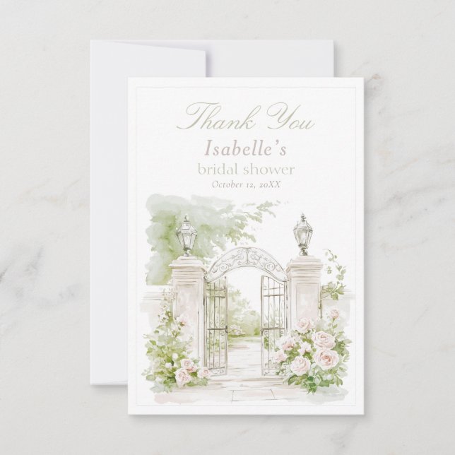 Elegant French Chateau Pastel Bridal Garden  Thank You Card (Front)