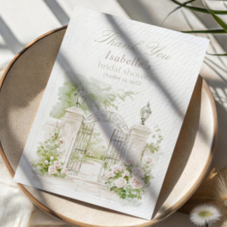 Elegant French Chateau Pastel Bridal Garden Thank You Card