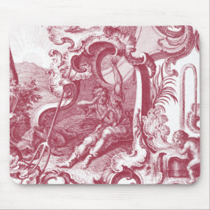 Elegant French Country Antique Red Toile de Jouy Mouse Mat