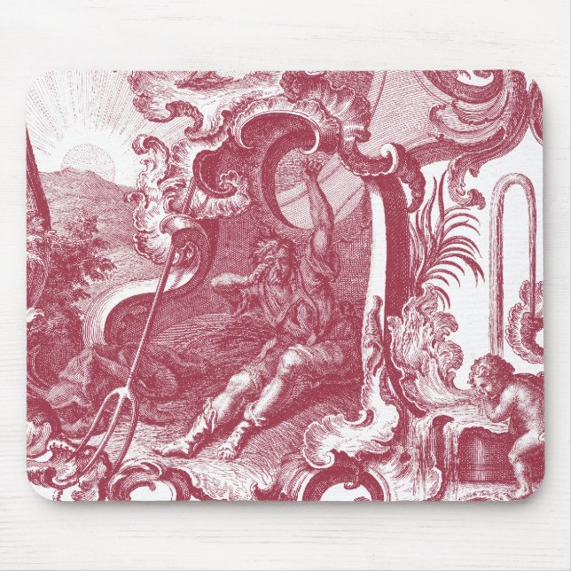 Elegant French Country Antique Red Toile de Jouy Mouse Mat (Front)