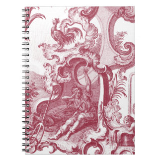 Elegant French Country Antique Red Toile de Jouy Notebook