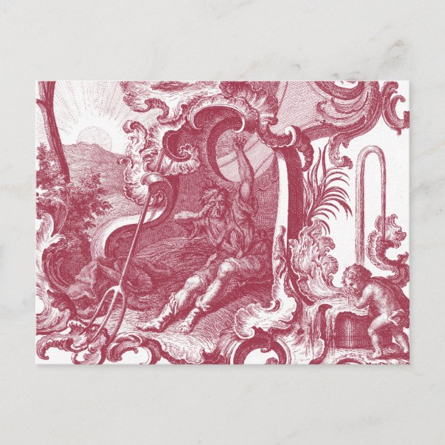 Elegant French Country Antique Red Toile de Jouy Postcard (Front)
