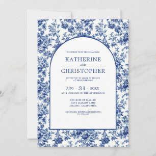 Elegant French Country Blue Toile Floral Wedding Invitation