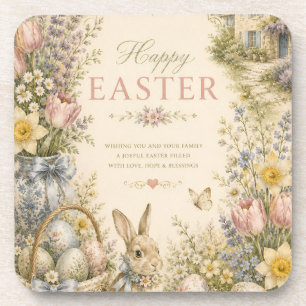 Elegant French Country Easter Greeting Vintage Coaster