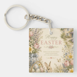 Elegant French Country Easter Greeting Vintage Key Ring