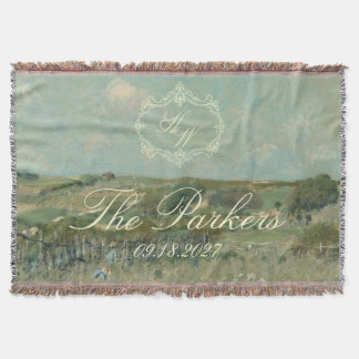 Elegant French Country Family Name Crest Monogram Throw Blanket