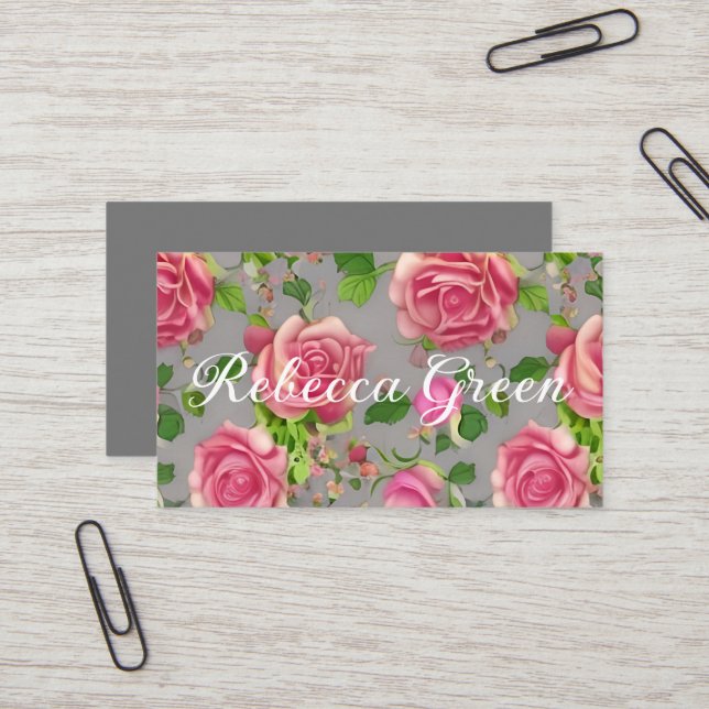 Elegant French Country Garden Rose Design Business Business Card (Front/Back In Situ)