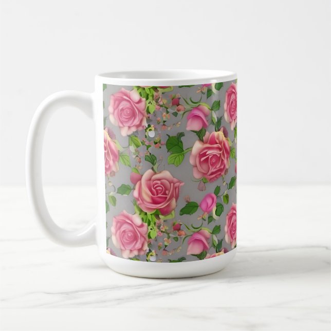 Elegant French Country Garden Rose Design Coffee Mug (Left)