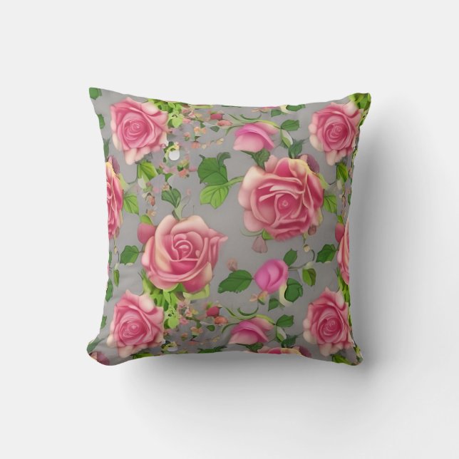 Elegant French Country Garden Rose Design Cushion (Front)