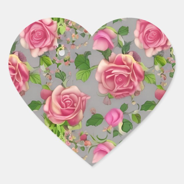 Elegant French Country Garden Rose Design Heart Sticker (Front)
