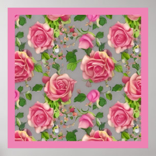 Elegant French Country Garden Rose Design Poster