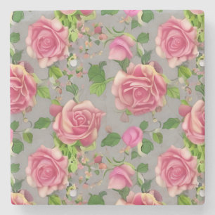 Elegant French Country Garden Rose Design Stone Coaster