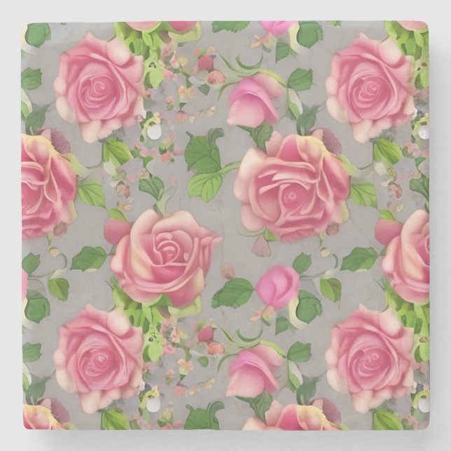 Elegant French Country Garden Rose Design Stone Coaster (Front)