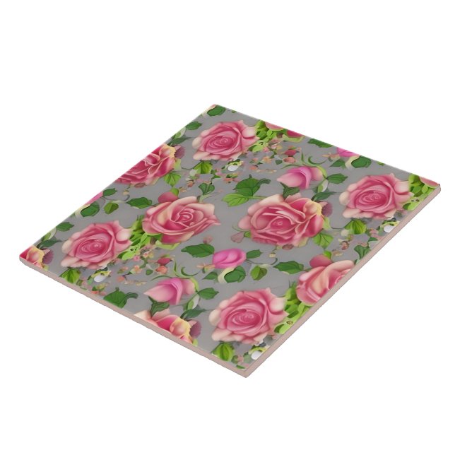 Elegant French Country Garden Rose Design Tile (Side)