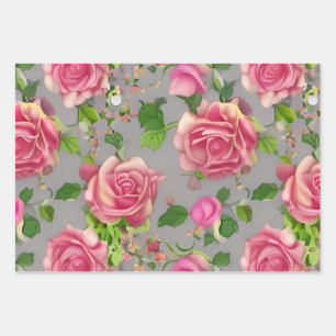 Elegant French Country Garden Rose Design Wrapping Paper Sheet