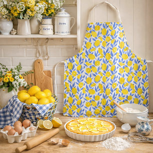 Elegant French Country Lemon Blue Botanical Apron