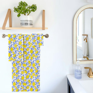 Elegant French Country Lemon Blue Botanical Bath Towel Set