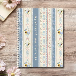 Elegant French Country Stripes Chic Blue & White Notebook