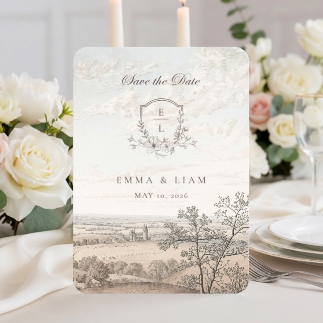Elegant French Country Toile Monogram Wedding Save The Date (Creator Uploaded)