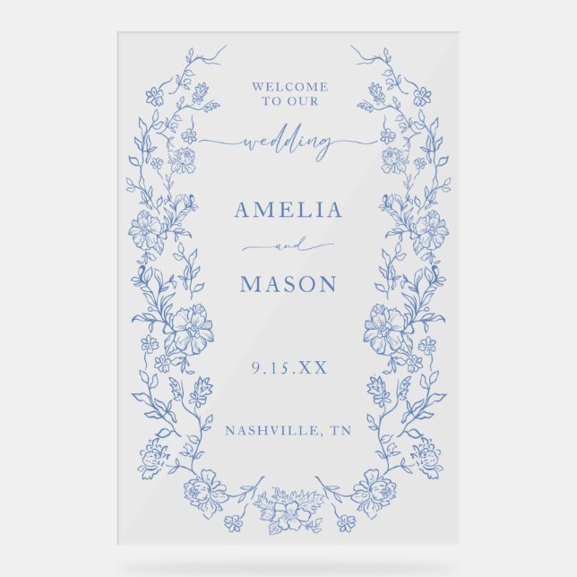 Elegant French Dusty Blue Vintage Acrylic Sign (Front)