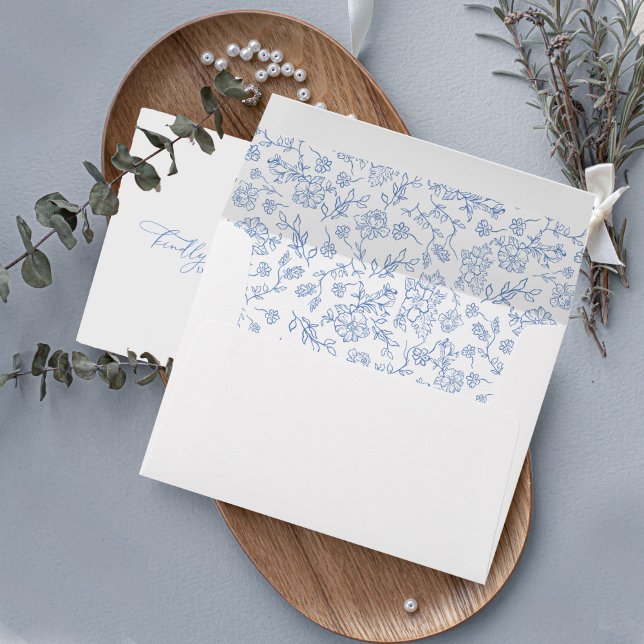 Elegant French Dusty Blue Vintage Wedding Envelope (Elegant French Blue Floral Wedding Envelope)