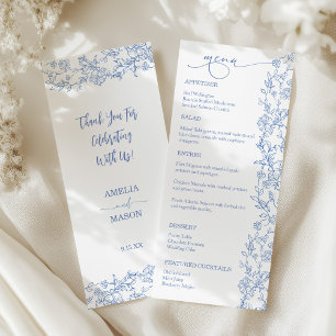 Elegant French Dusty Blue Vintage Wedding Menu