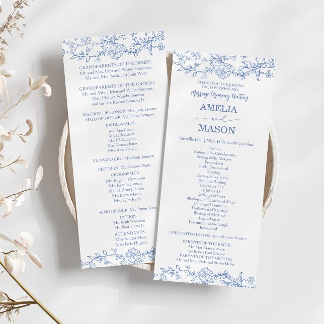 Elegant French Dusty Blue Vintage Wedding Program Programme (Vintage Elegant French Blue Toile Inspired Wedding Program)