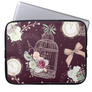 Elegant French Floral Bird Cage Laptop Sleeve