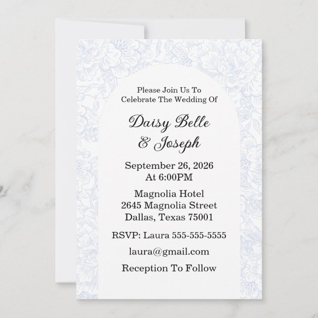 Elegant French Floral Blue Invitation (Front)