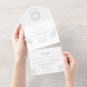 Elegant French Floral Blue Toile Wedding  All In One Invitation