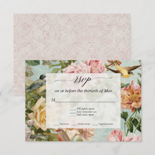 Elegant French Floral Blush Aqua Roses Birds RSVP