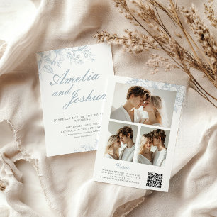 Elegant French FloraL Photo Collage with QR code  Invitation