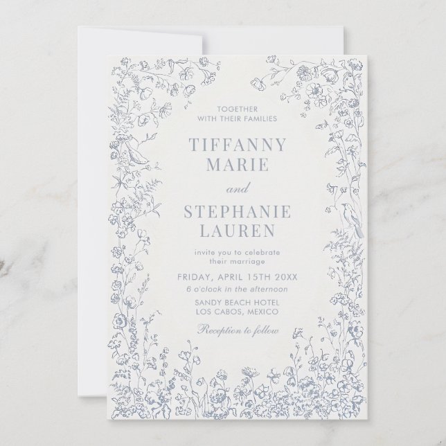 Elegant French Floral Wedding Invitation (Front)