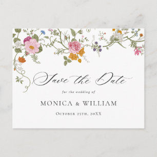 Elegant French Garden Wedding Floral Save the Date Postcard