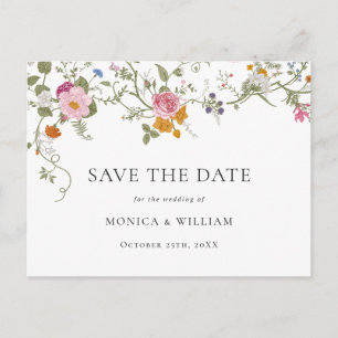 Elegant French Garden Wedding Floral Save the Date Postcard