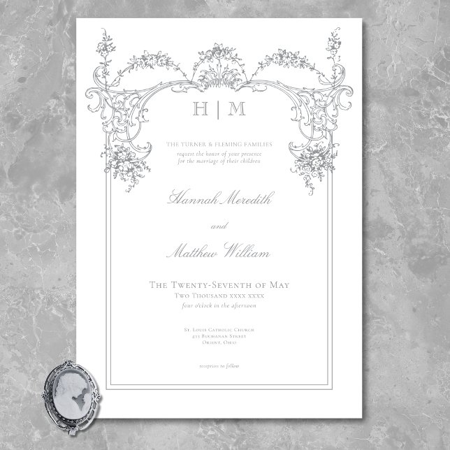Elegant French Grey Victorian Chinoiserie Wedding Invitation (Elegant French Gray Victorian Chinoiserie Wedding Invitation)