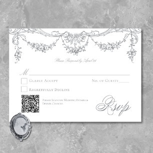 Elegant French Grey Victorian Chinoiserie Wedding RSVP Card