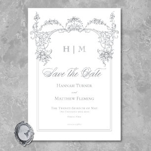 Elegant French Grey Victorian Chinoiserie Wedding Save The Date