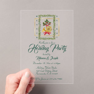 Elegant French Horn Christmas Dark Green Acrylic Invitations
