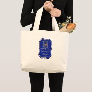Elegant French Horn Christmas Emblem Royal Blue  Large Tote Bag