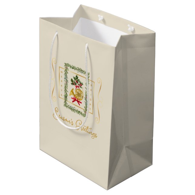 Elegant French Horn Christmas Irish Cream Gift Bag (Back Angled)