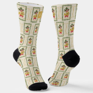 Elegant French Horn Christmas Irish Cream Monogram Socks