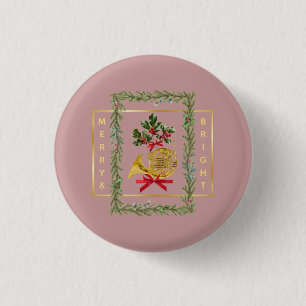 Elegant French Horn Christmas Mauve 3 Cm Round Badge